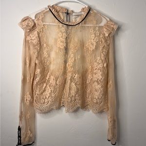 Urban Outfitters Sheer Lace Long Sleeve Blouse - Sz L - NWT - Cream